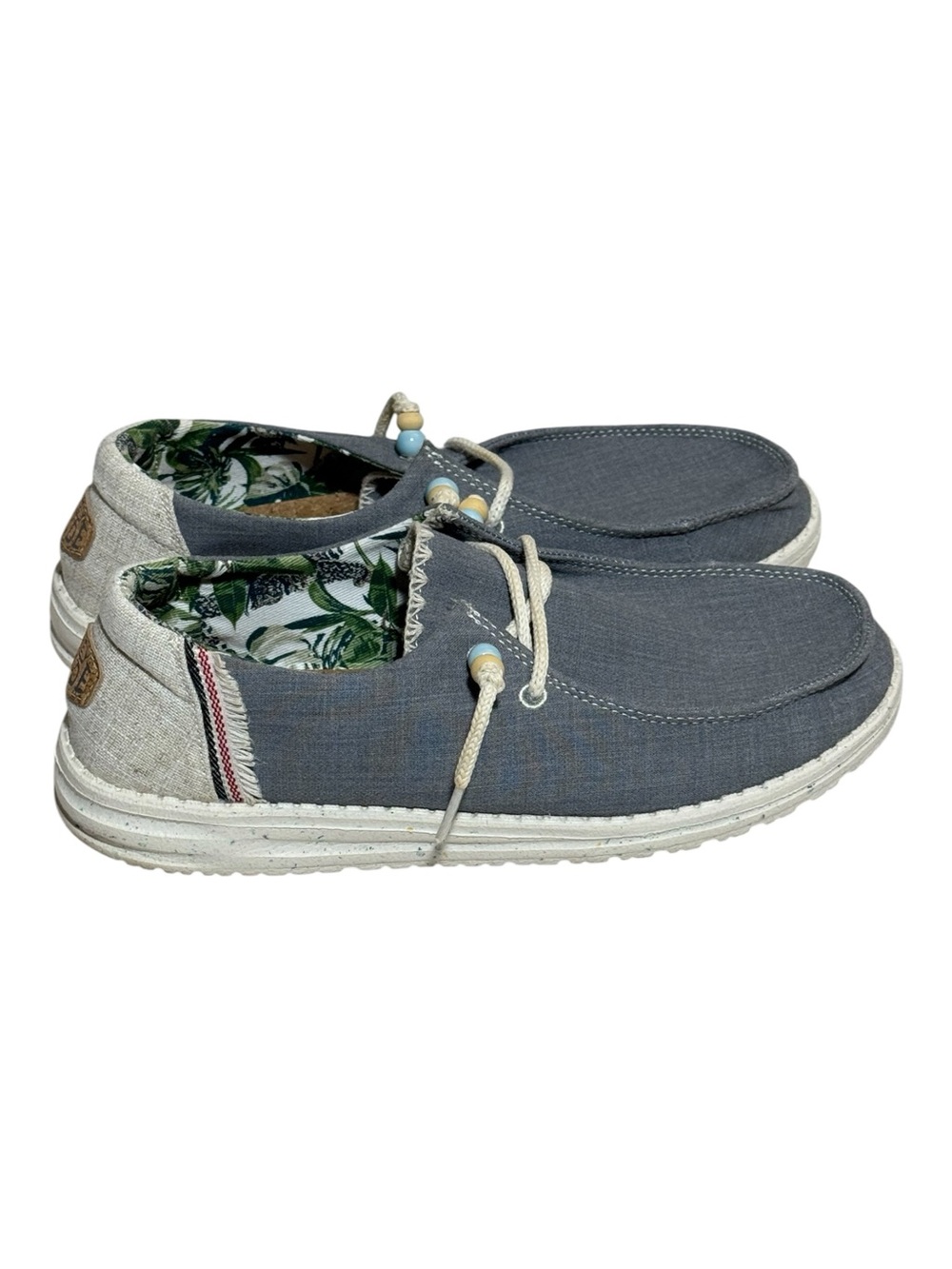 HEY DUDE Wendy Fringe Indigo Canvas Slip On Loafers Women’s Size 8